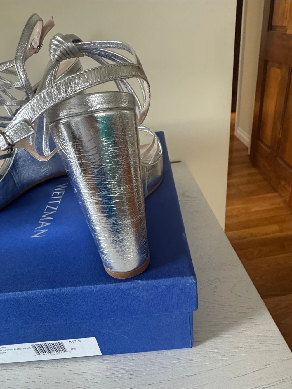 Stuart Weitzman Silver Metallic Saffron Strappy Wedge Sandals - Picture 4 of 11